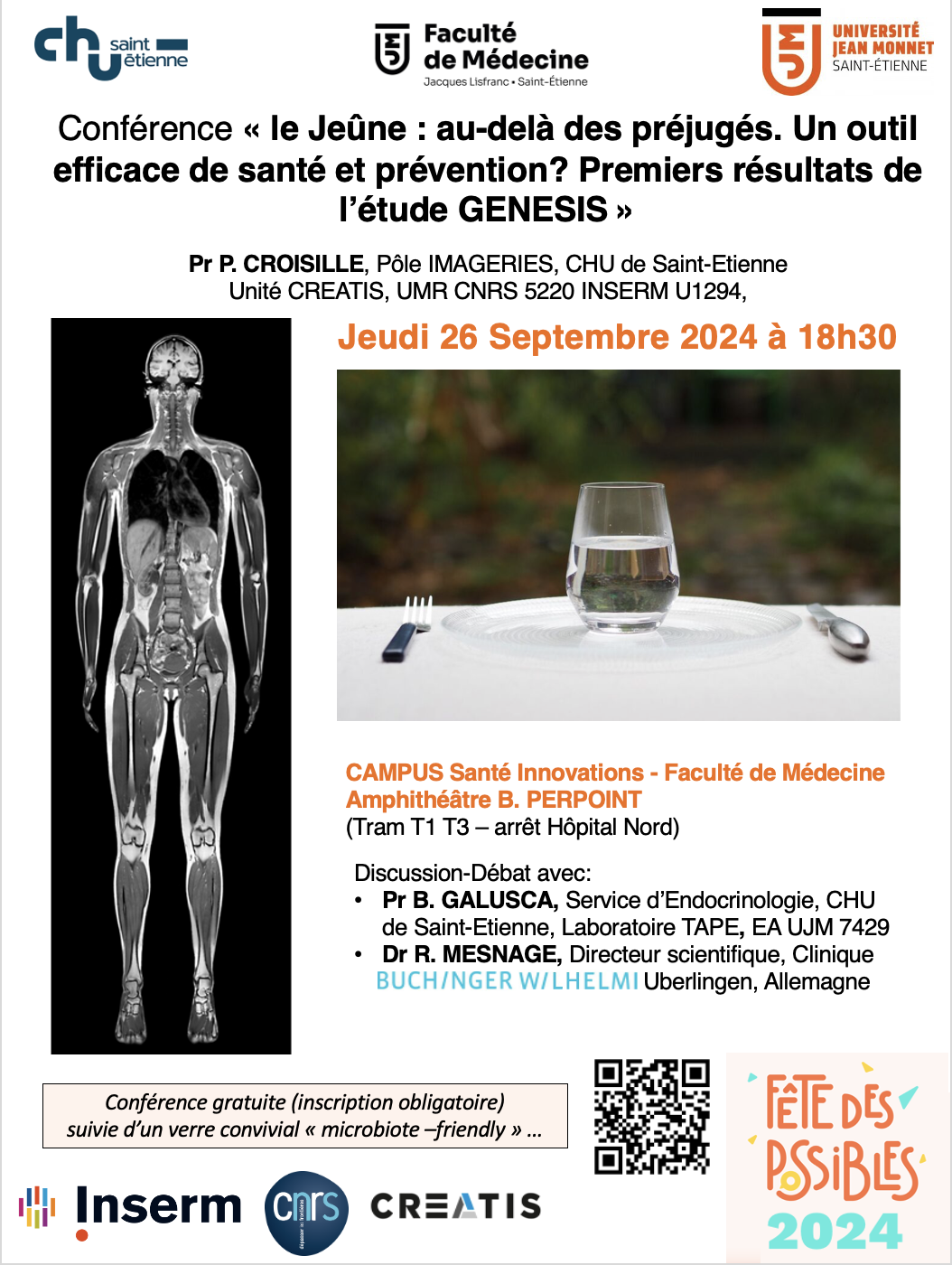 Conférence « Le JEÛNE: au délà des préjugés. Un outil efficace de santé et prévention? 1ers résultats de l’étude GENESIS »